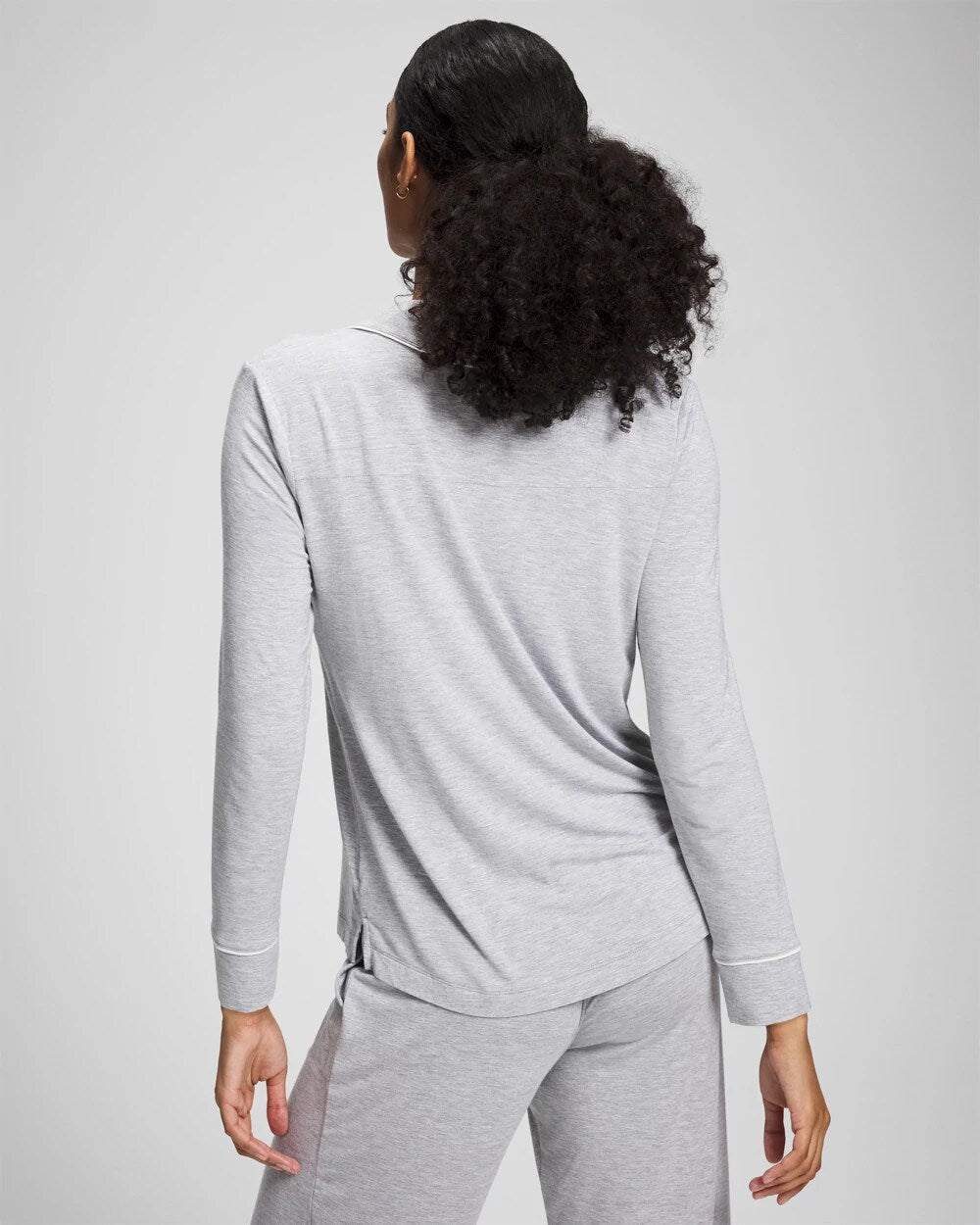 HEATHER OPAL GRAY Long-Sleeve Notch Collar Pajama Top
