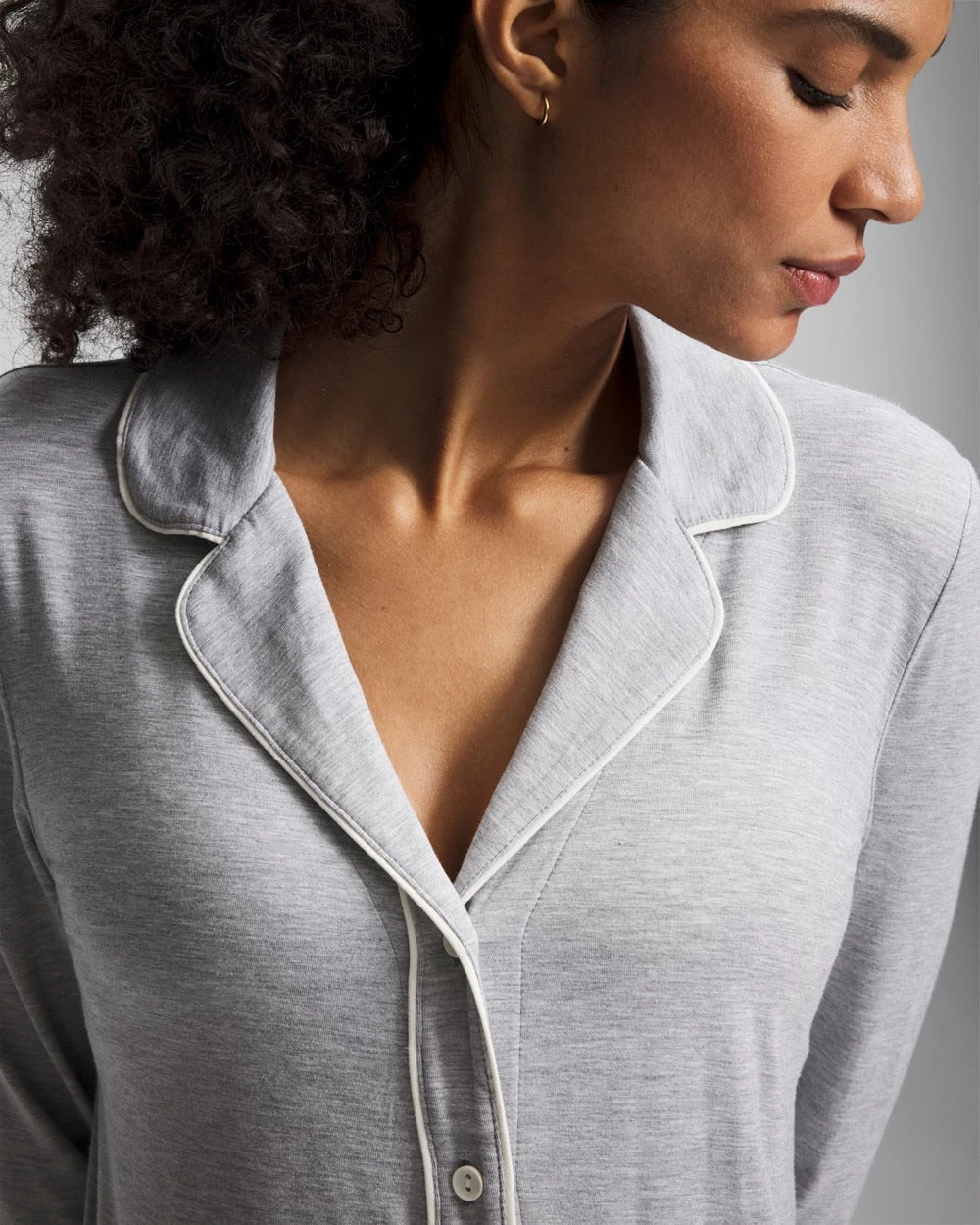 HEATHER OPAL GRAY Long-Sleeve Notch Collar Pajama Top