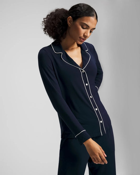 NIGHTFALL NAVY Long-Sleeve Notch Collar Pajama Top