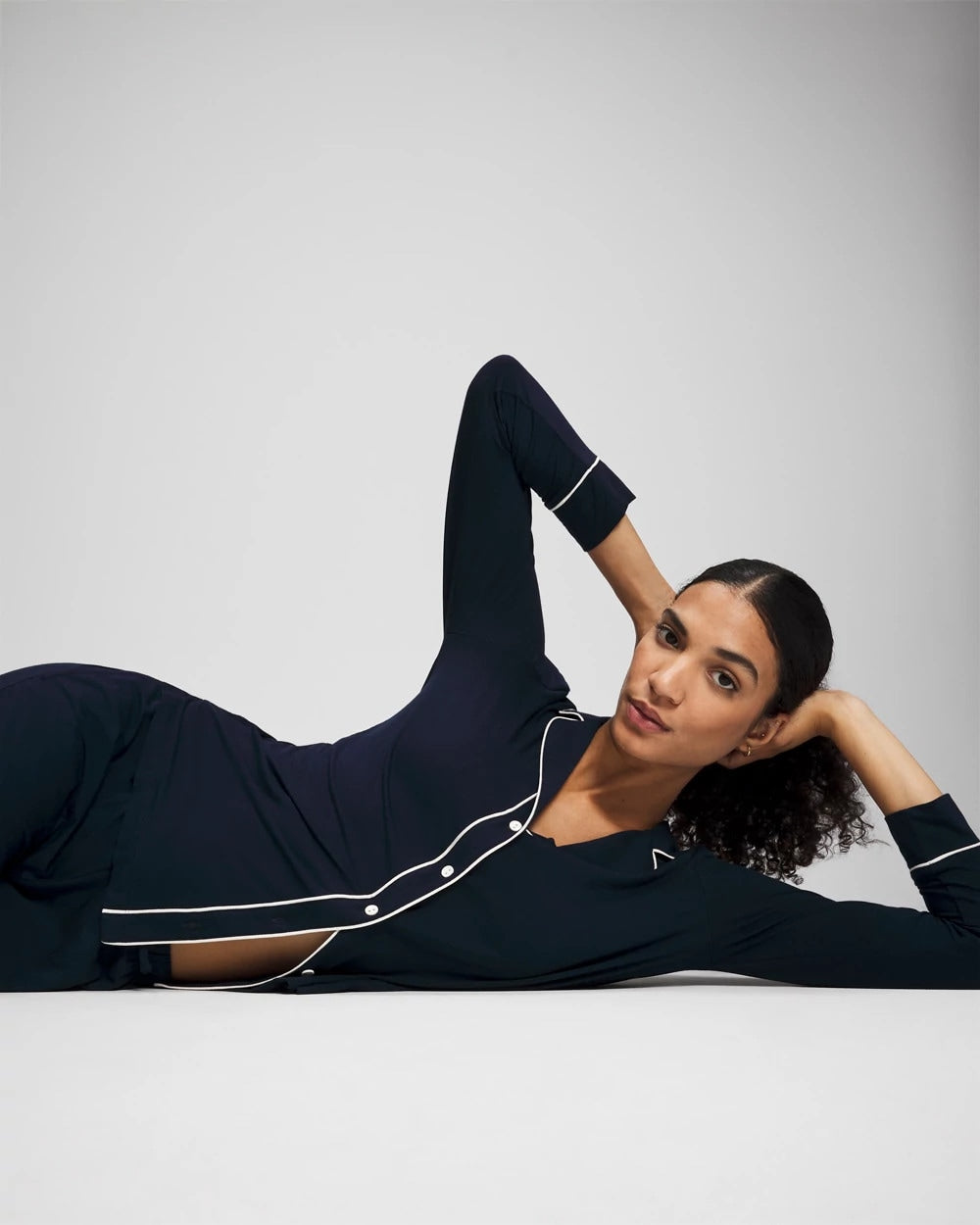 NIGHTFALL NAVY Long-Sleeve Notch Collar Pajama Top