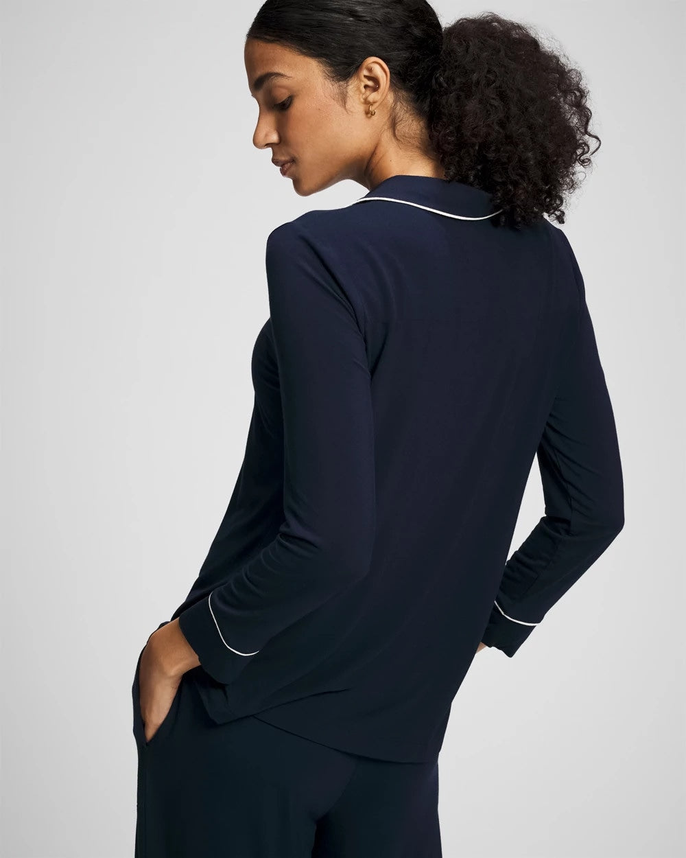 NIGHTFALL NAVY Long-Sleeve Notch Collar Pajama Top