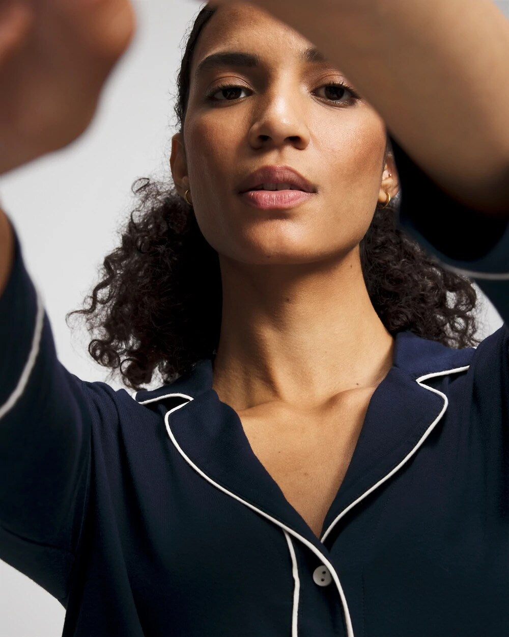 NIGHTFALL NAVY Long-Sleeve Notch Collar Pajama Top