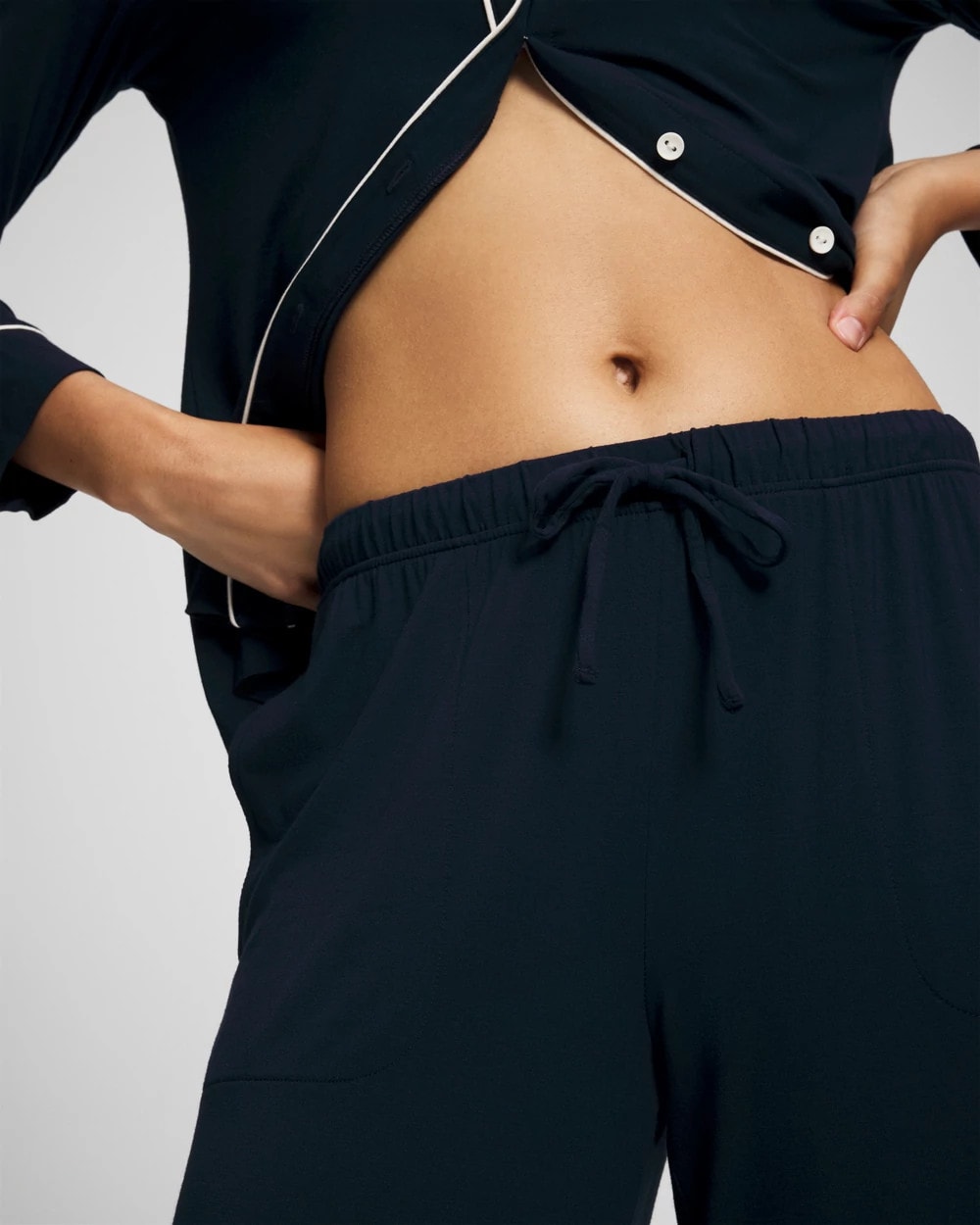 NIGHTFALL NAVY Solid Piped Pajama Pants