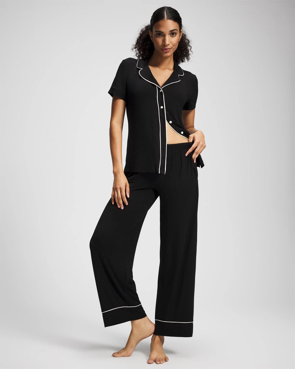 BLACK Solid Piped Pajama Pants