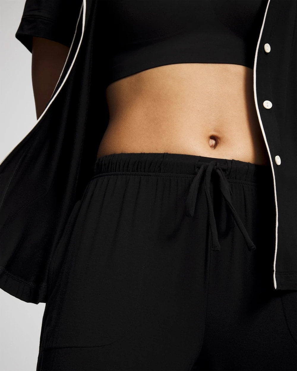 BLACK Solid Piped Pajama Pants