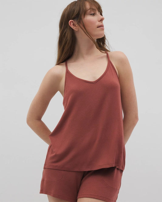 SPICED MAHOGANY Lightweight Rib Knit Pajama Cami