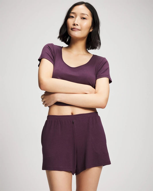 PLUM PERFECT Lightweight Rib Knit Pajama Shorts