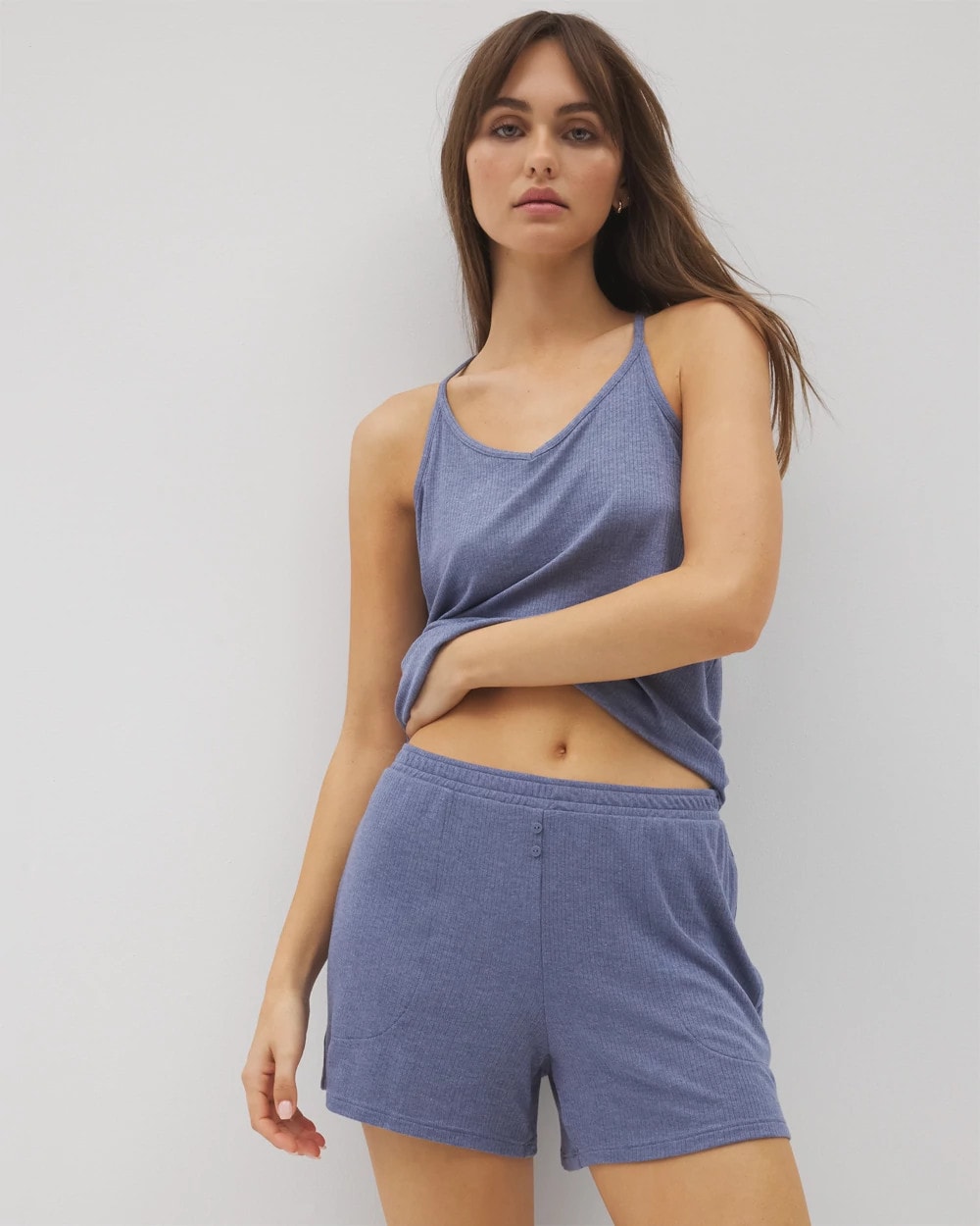 HEATHER DUSK Lightweight Rib Knit Pajama Shorts