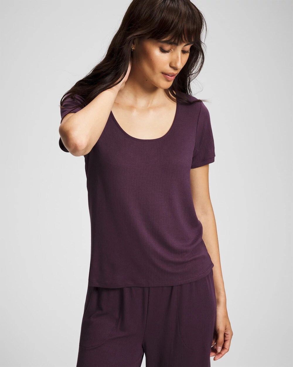 PLUM PERFECT Lightweight Rib Knit Short Sleeve Pajama Tee