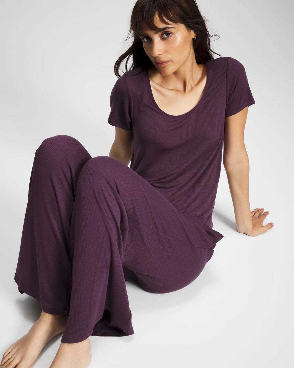 PLUM PERFECT Lightweight Rib Knit Short Sleeve Pajama Tee