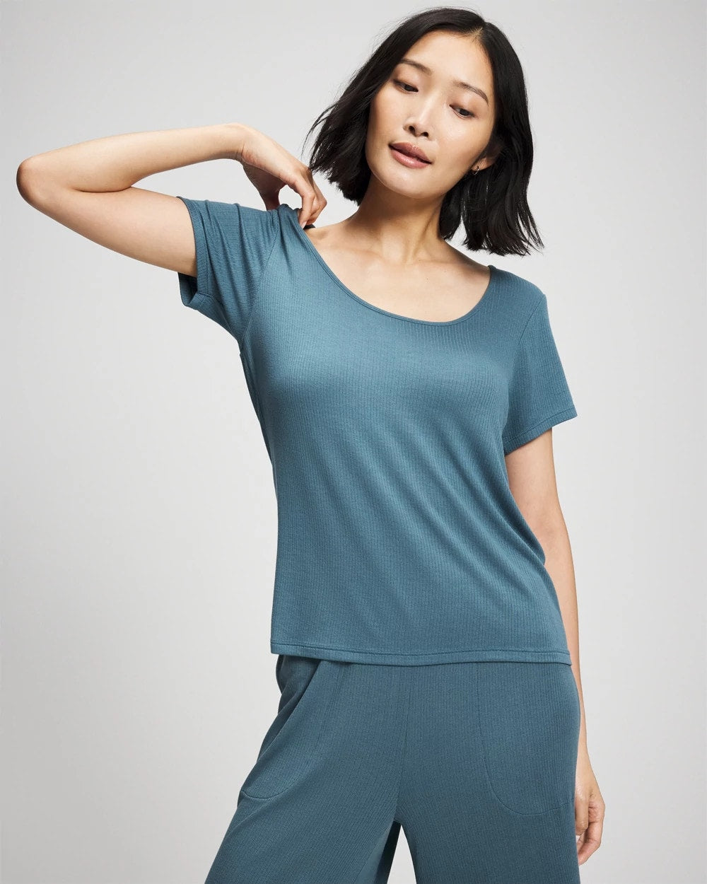 TAPESTRY Lightweight Rib Knit Short Sleeve Pajama Tee