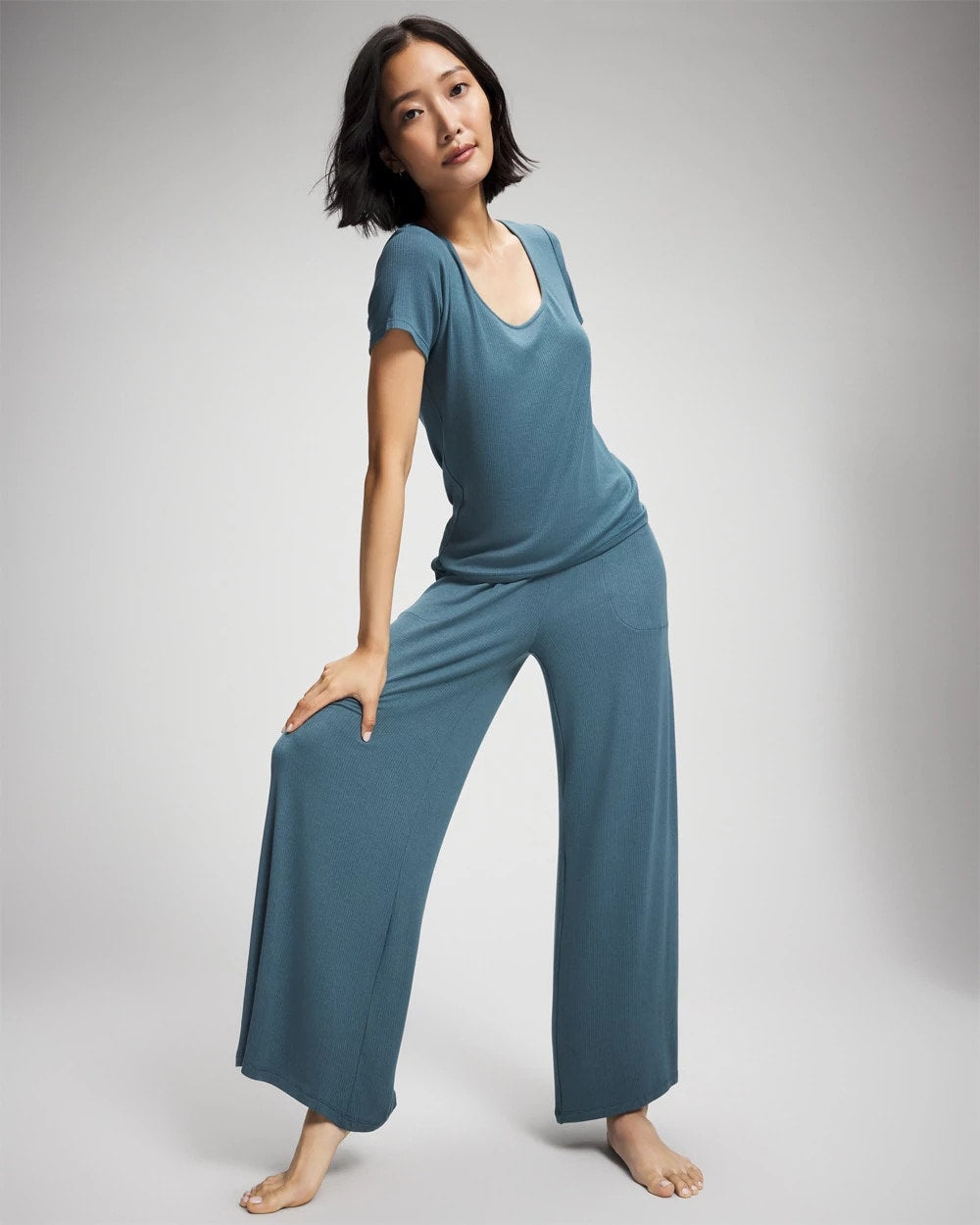 TAPESTRY Lightweight Rib Knit Short Sleeve Pajama Tee