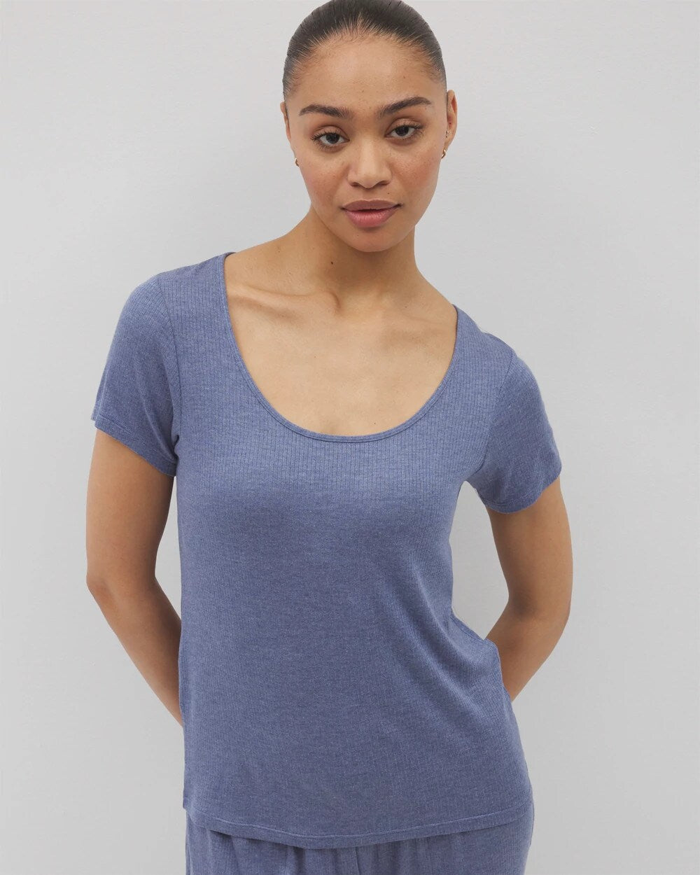 HEATHER DUSK Lightweight Rib Knit Short Sleeve Pajama Tee