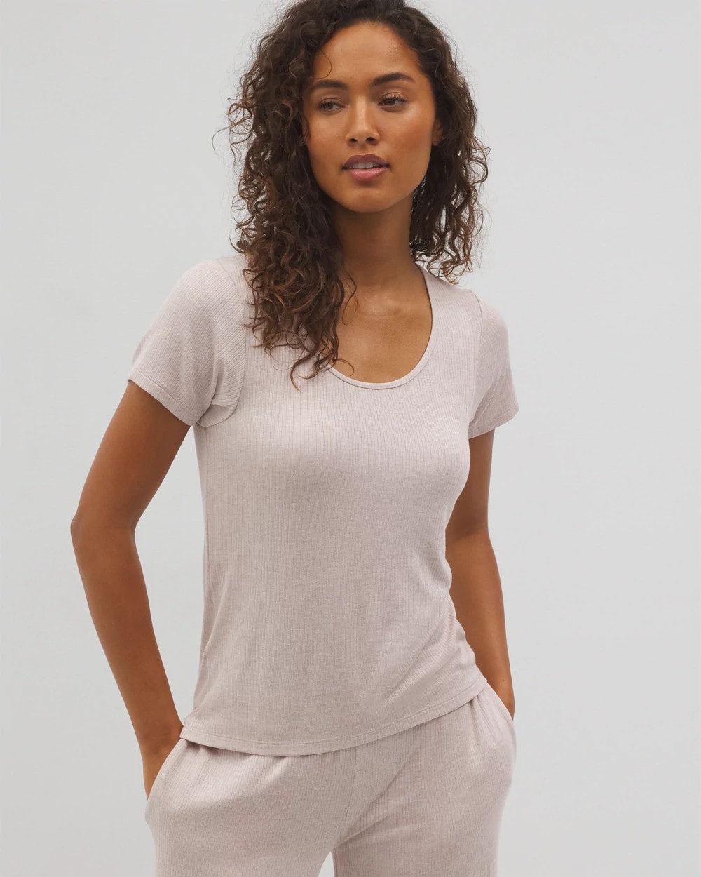 HEATHER BARELY THERE Lightweight Rib Knit Short Sleeve Pajama Tee