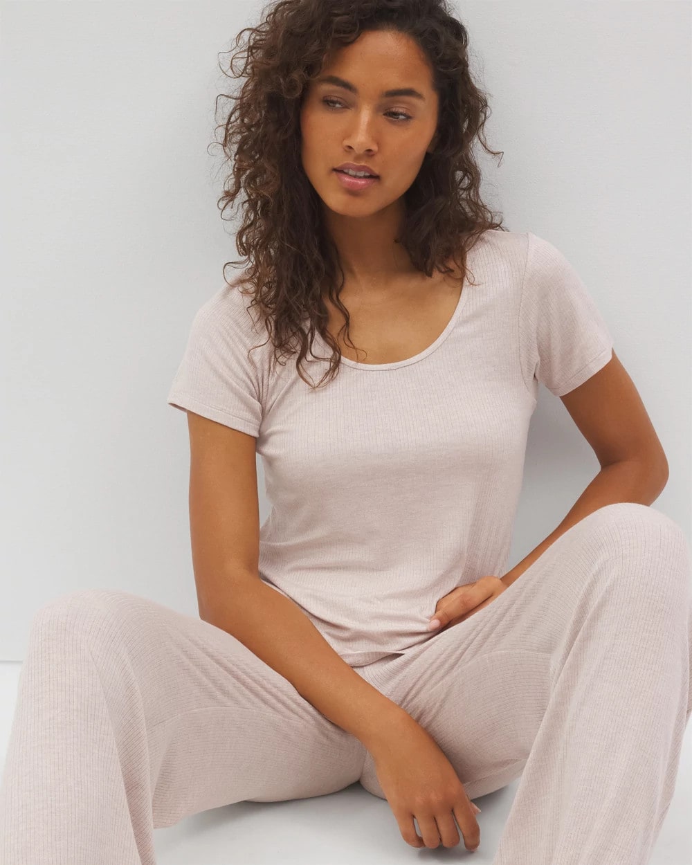HEATHER BARELY THERE Lightweight Rib Knit Short Sleeve Pajama Tee