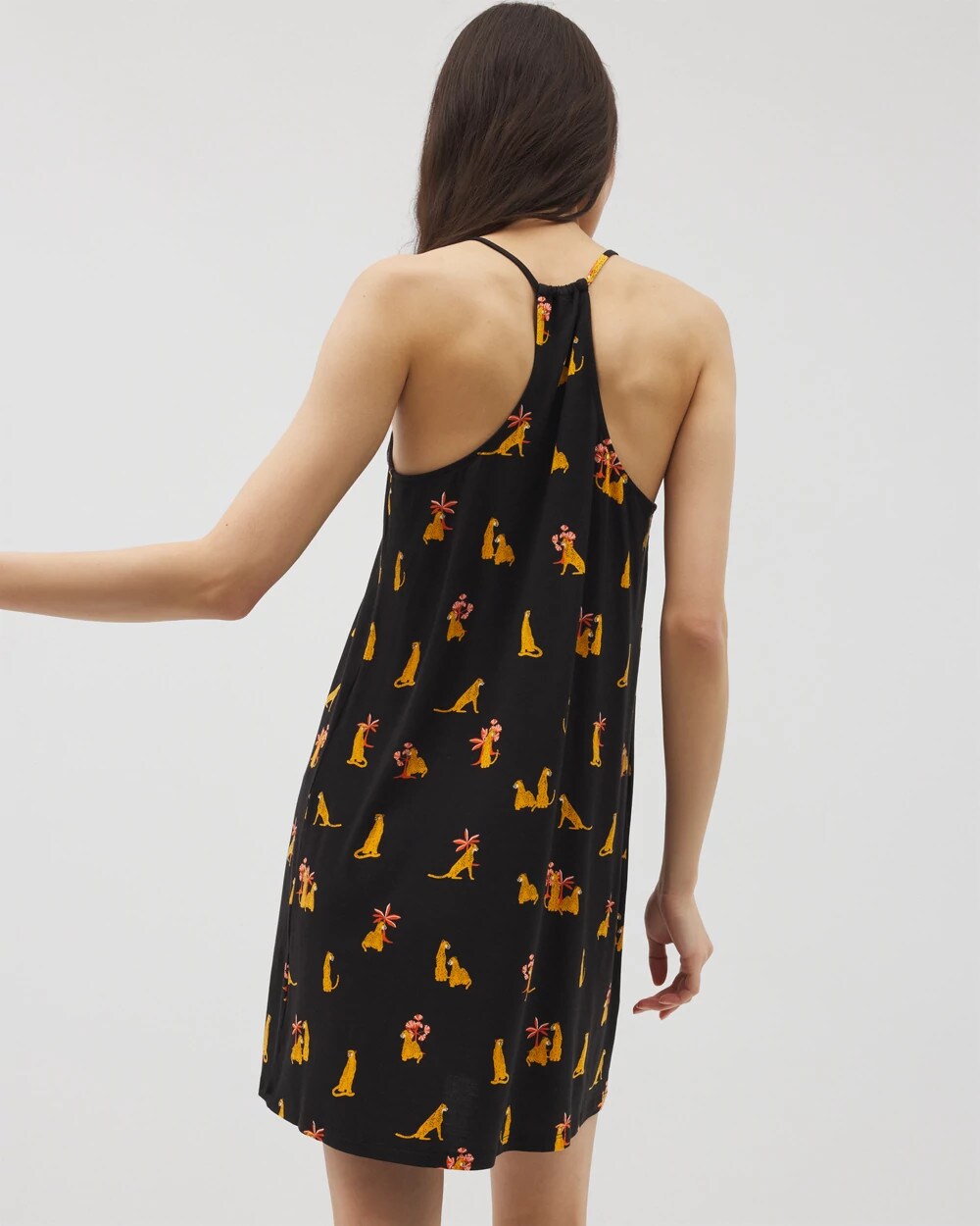 FELINE FUN MID BLK Strappy Sleepshirt