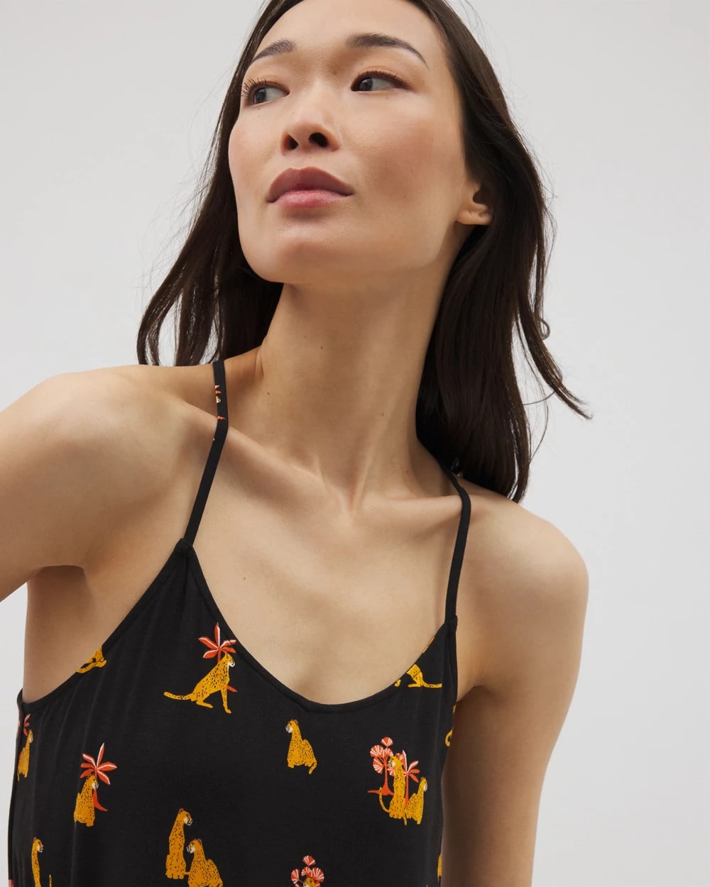 FELINE FUN MID BLK Strappy Sleepshirt