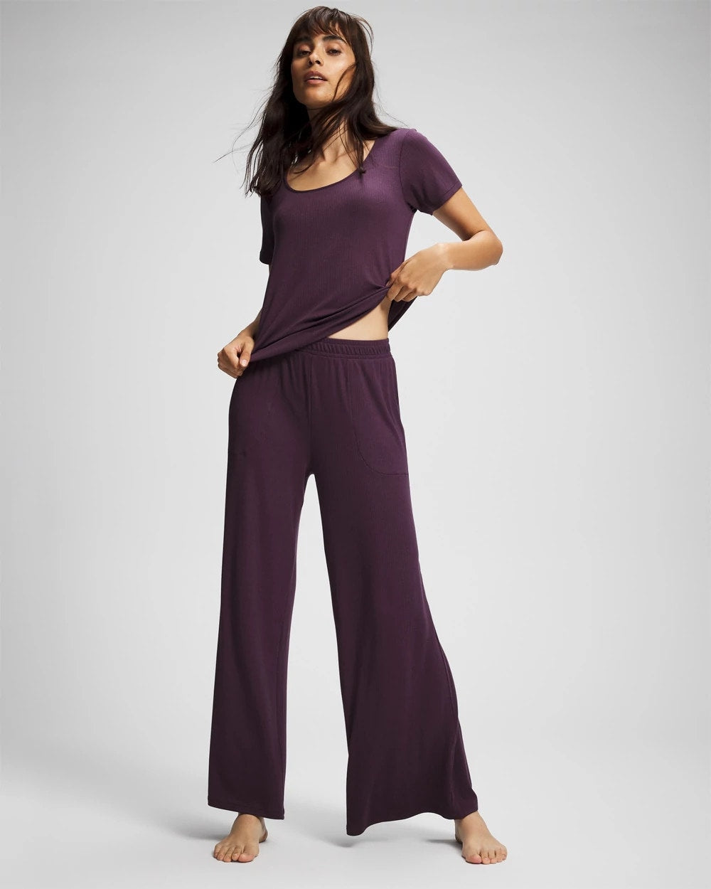 PLUM PERFECT Lightweight Rib Knit Wide Leg Pajama Pants