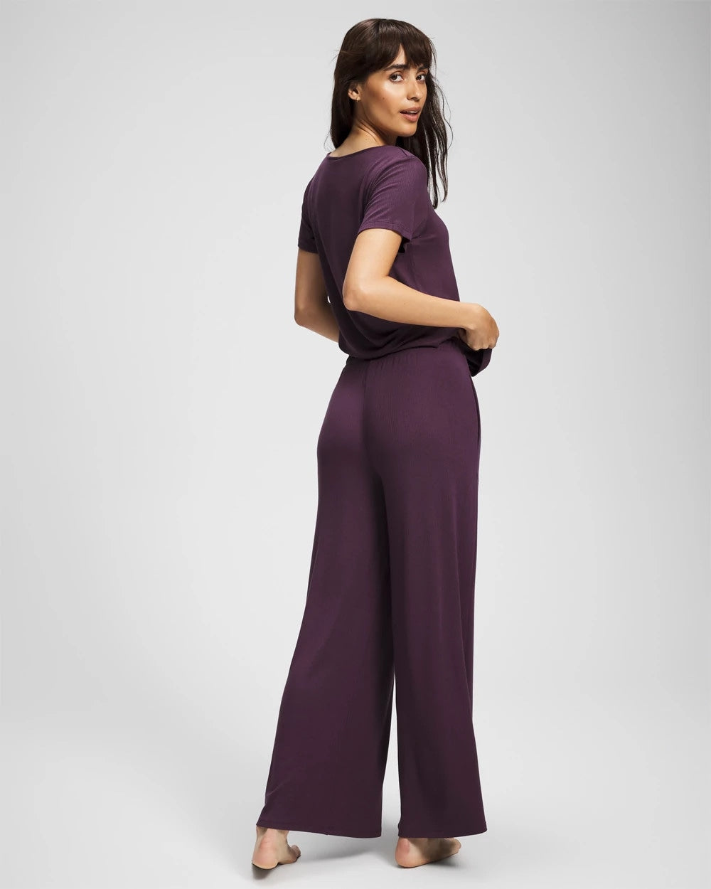 PLUM PERFECT Lightweight Rib Knit Wide Leg Pajama Pants