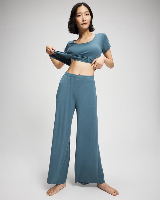 TAPESTRY Lightweight Rib Knit Wide Leg Pajama Pants