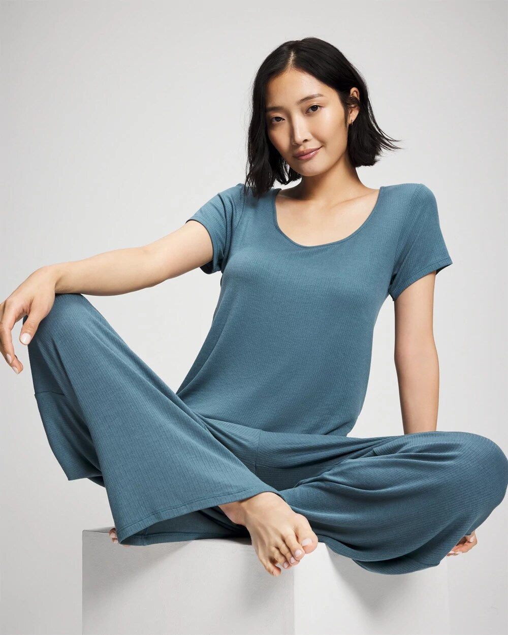 TAPESTRY Lightweight Rib Knit Wide Leg Pajama Pants