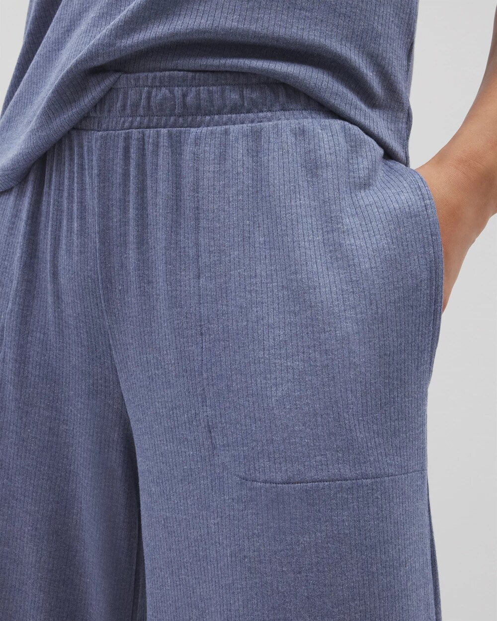 HEATHER DUSK Lightweight Rib Knit Wide Leg Pajama Pants
