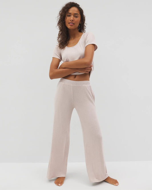 HEATHER BARELY THERE Lightweight Rib Knit Wide Leg Pajama Pants