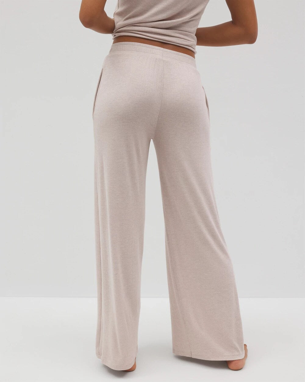 HEATHER BARELY THERE Lightweight Rib Knit Wide Leg Pajama Pants