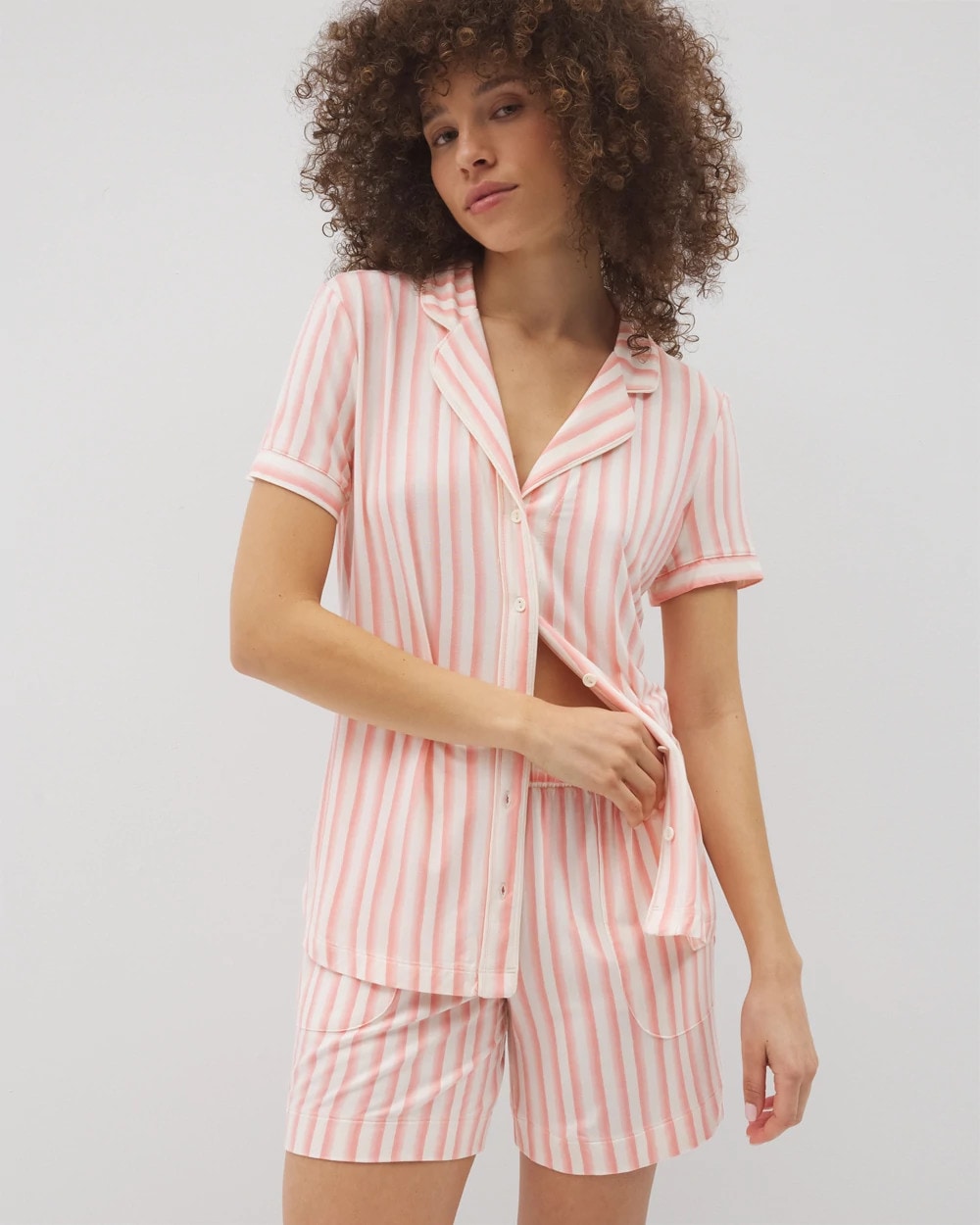 SUNNY STRIPES CHAMPAGNE Long Pajama Shorts