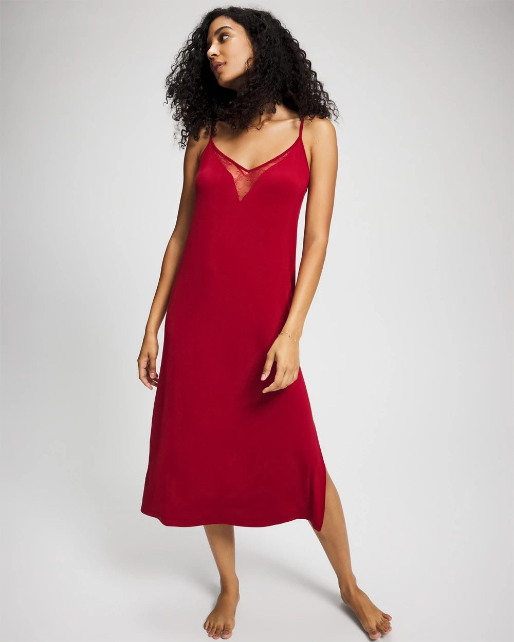 PAINT THE TOWN RED Lace Midi Nightgown