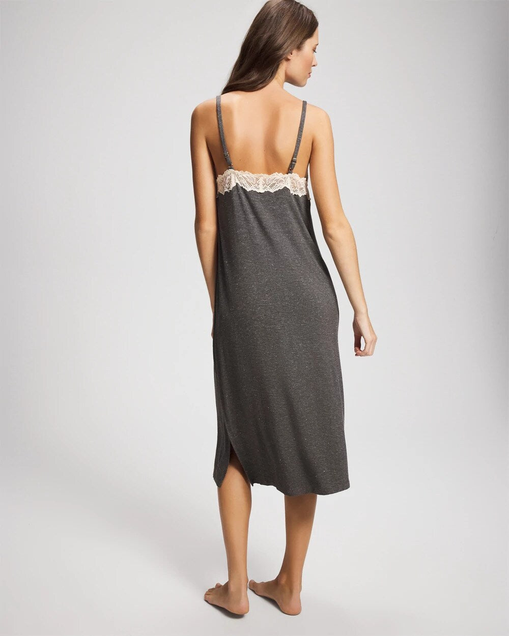 CHARCOAL HEATHER W/ SHINE Lace Trim Chemise