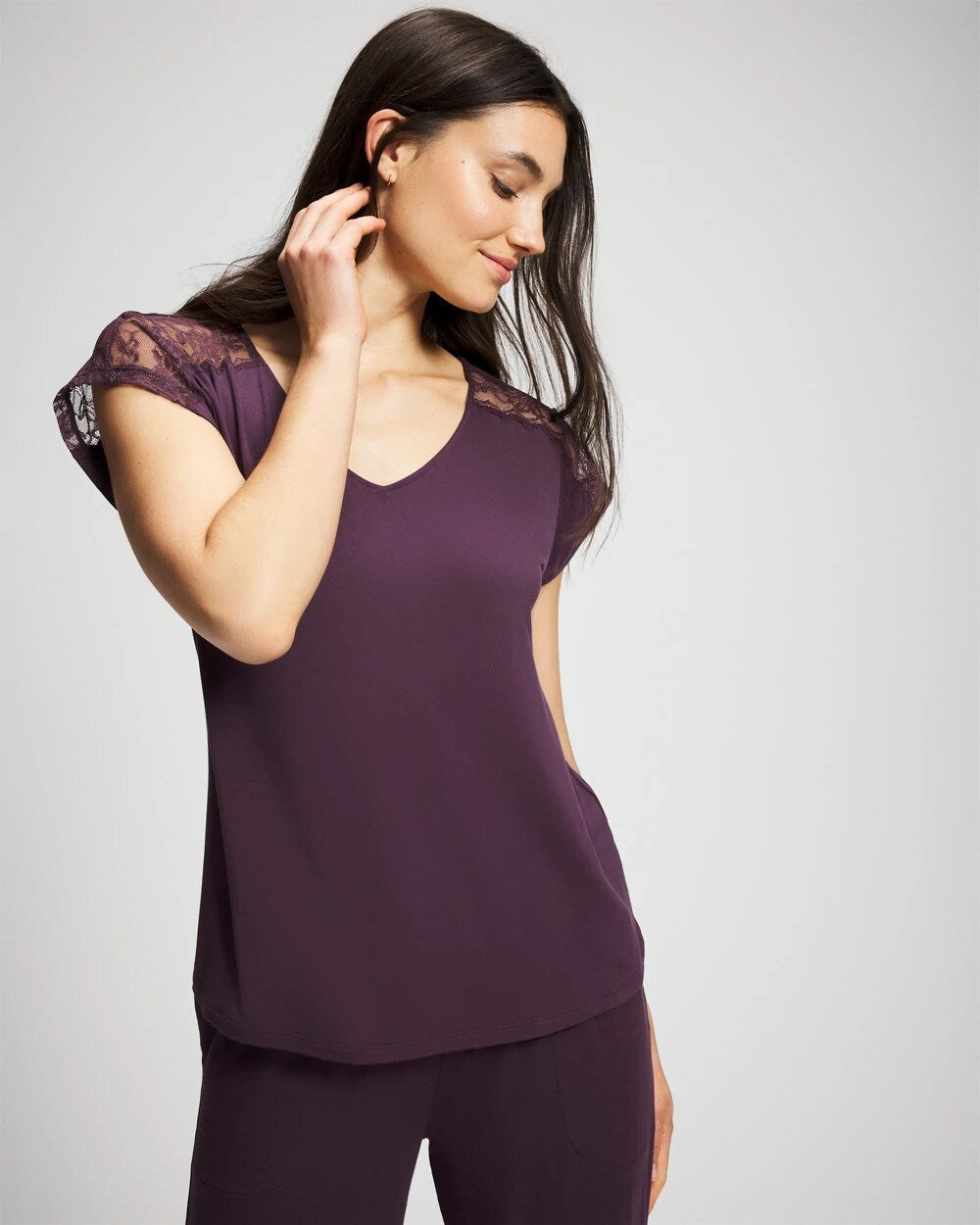 PLUM PERFECT Short Sleeve Lace Pajama Tee