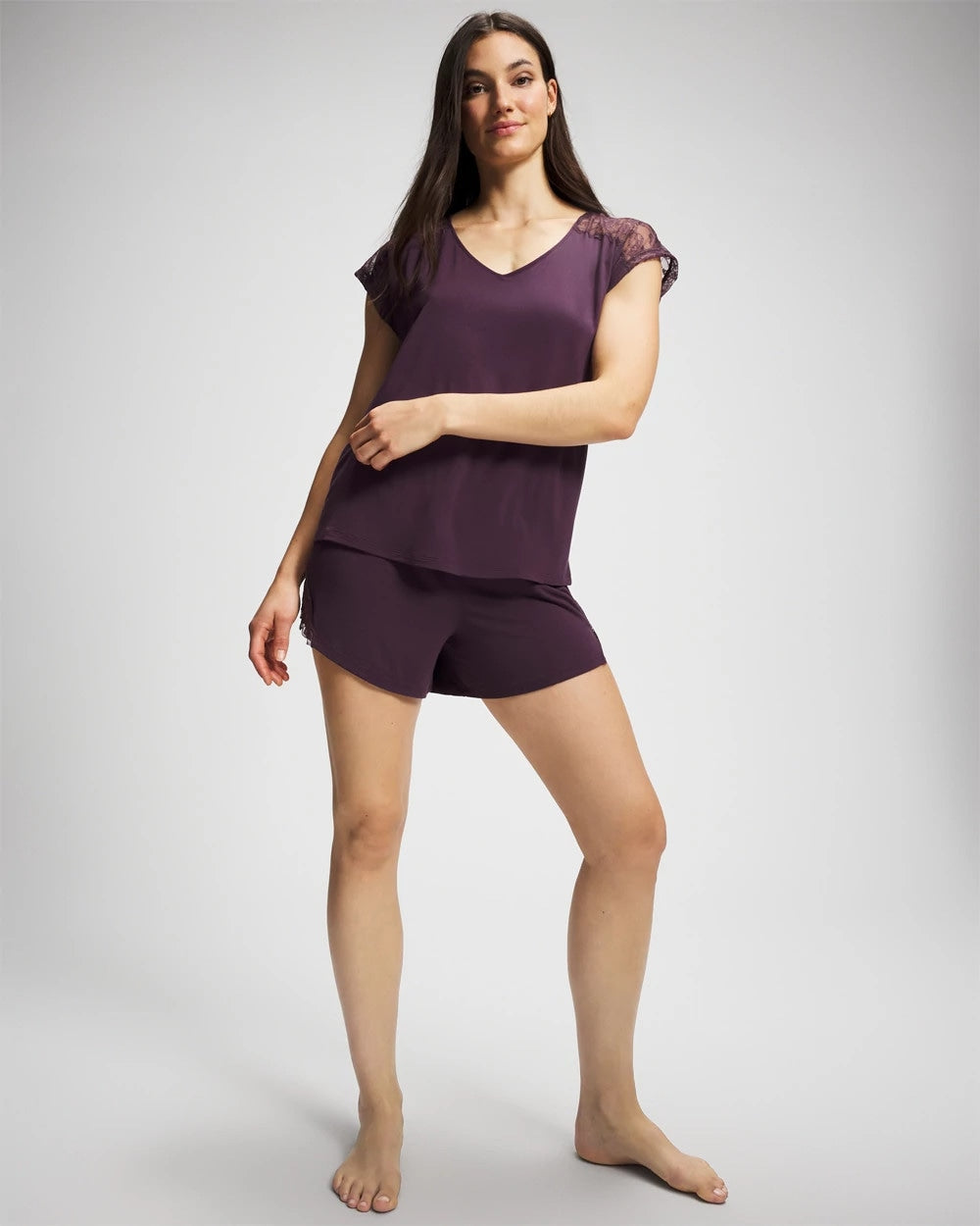 PLUM PERFECT Short Sleeve Lace Pajama Tee