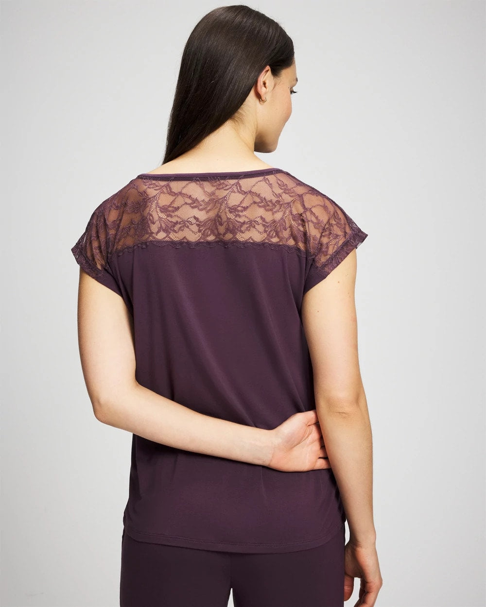 PLUM PERFECT Short Sleeve Lace Pajama Tee