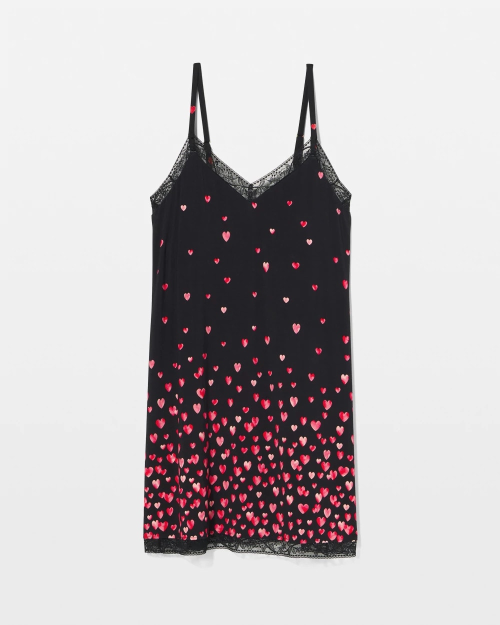 FLOATING HEARTS BDR BLK R Lace Trim Chemise