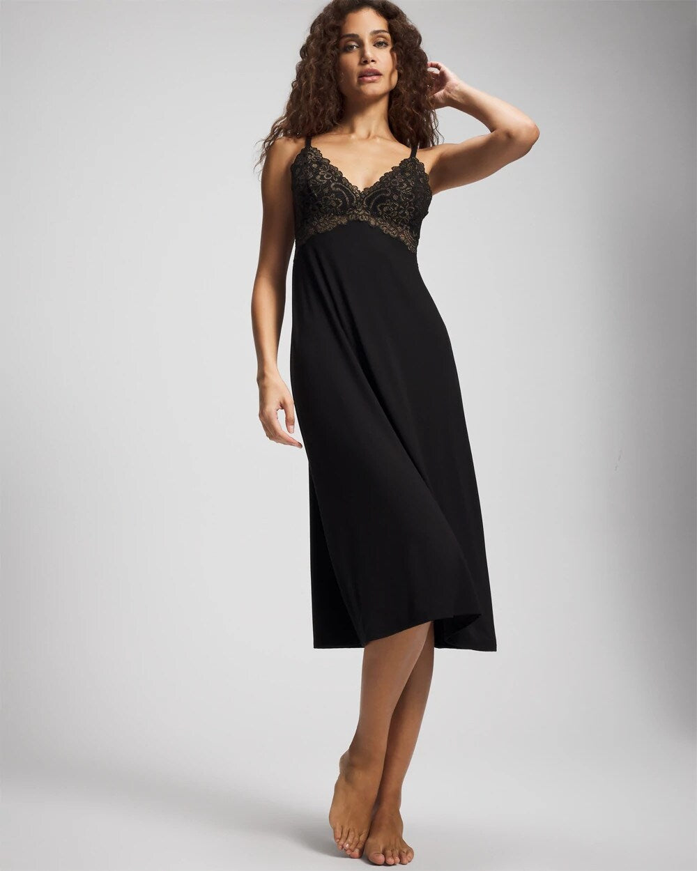 BLACK Soft Support Lace Midi Nightgown