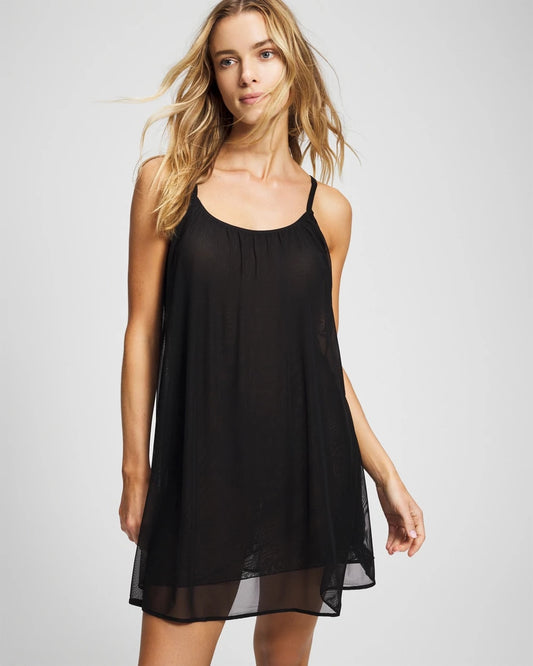 BLACK Mesh Ruched Chemise