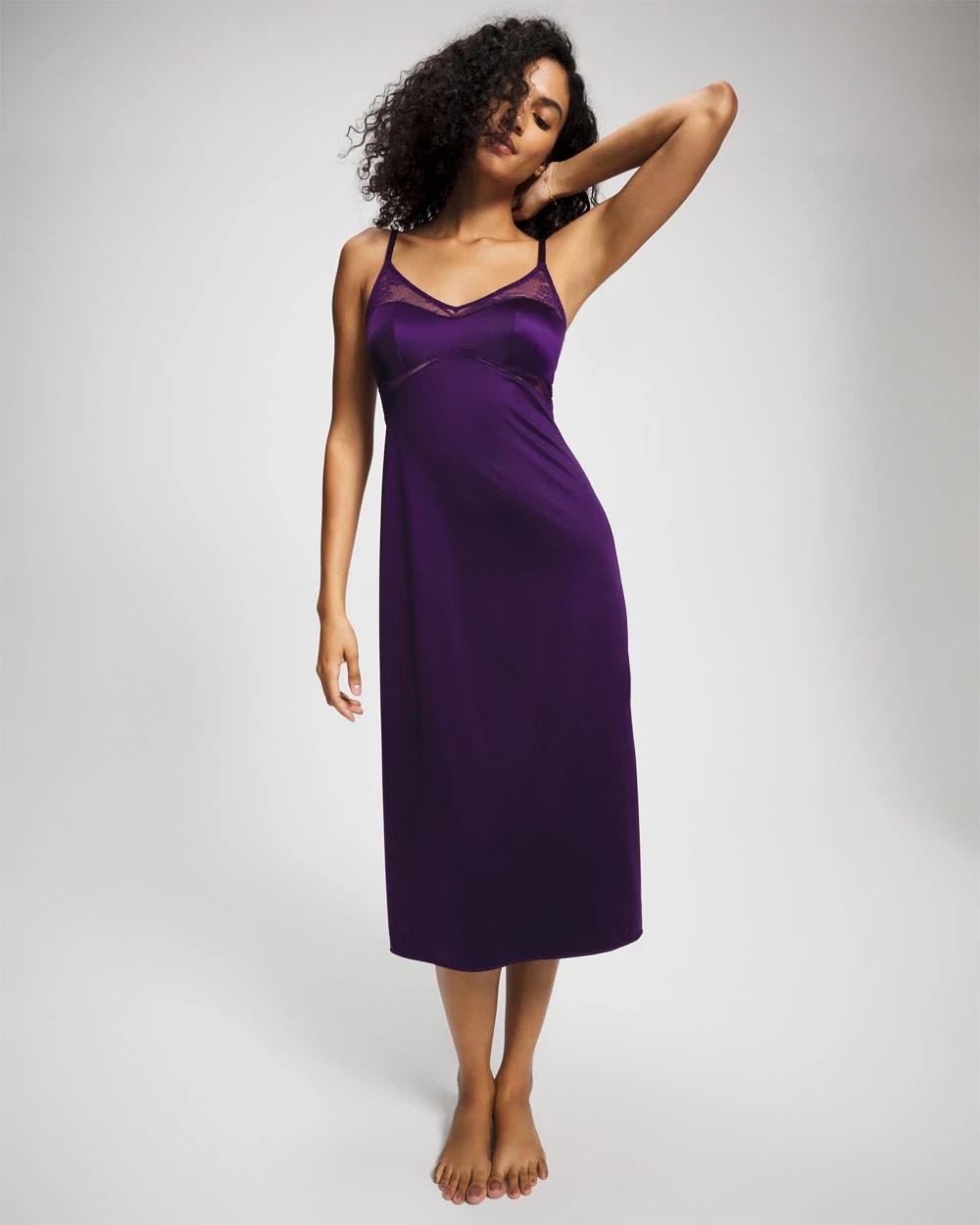 MAJESTIC PURPLE Lace Midi Nightgown