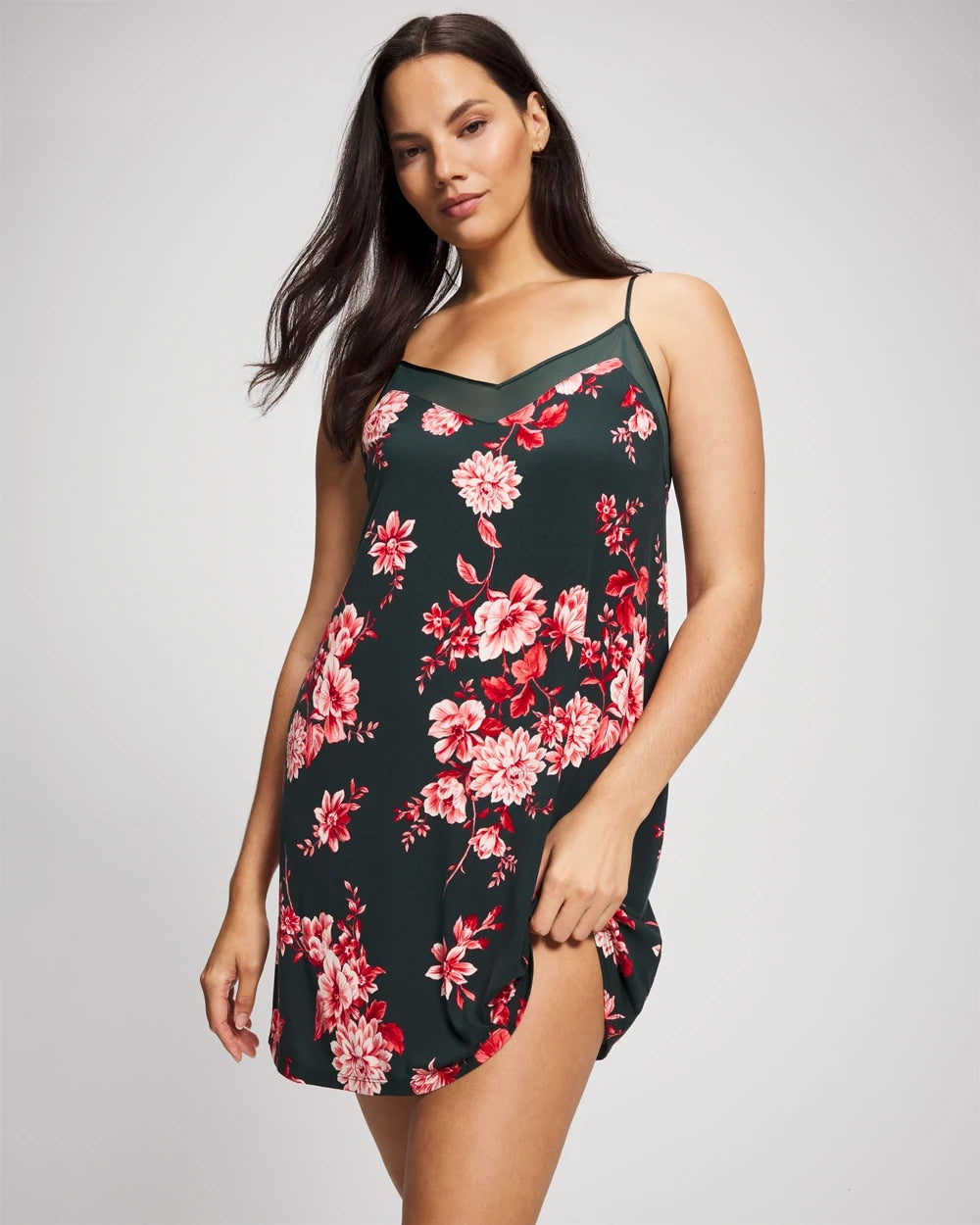 COTTAGE FLORAL GREEN Mesh Trim Chemise