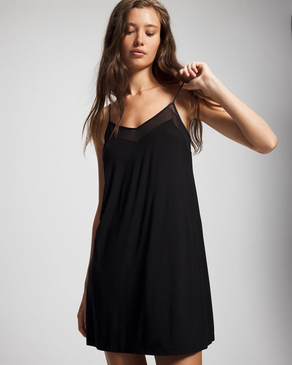 BLACK Mesh Trim Chemise