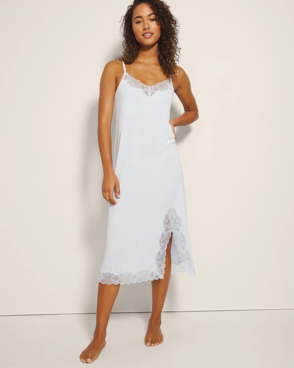 BLUE MIST Lace-Trim Midi Gown
