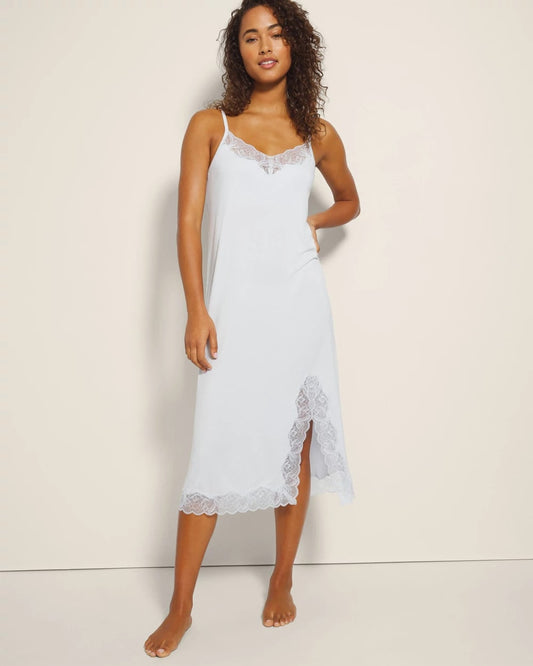 BLUE MIST Lace-Trim Midi Gown