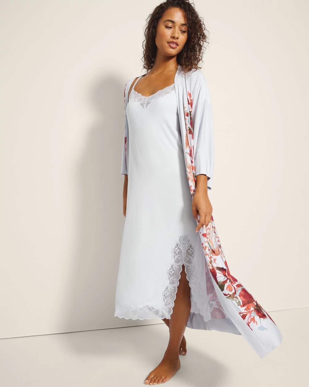 BLUE MIST Lace-Trim Midi Gown
