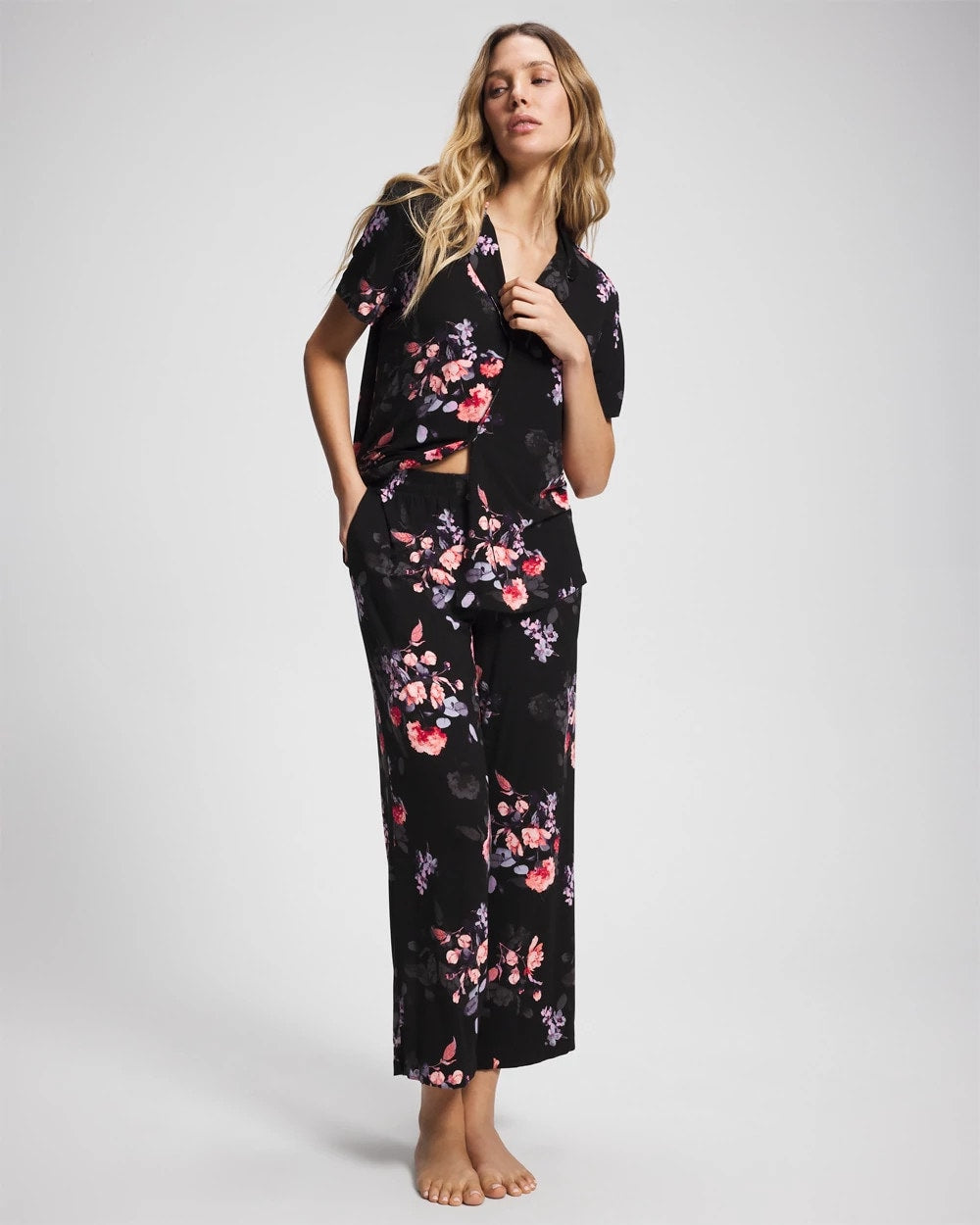 FLORAL DREAMS BLACK Ankle Pajama Pants