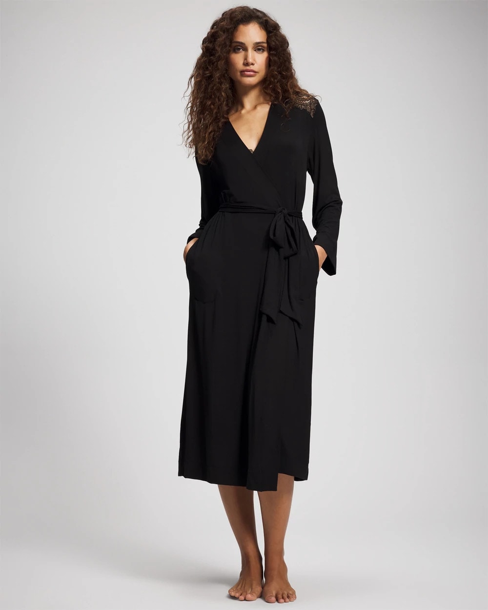 BLACK Long Robe with Lace