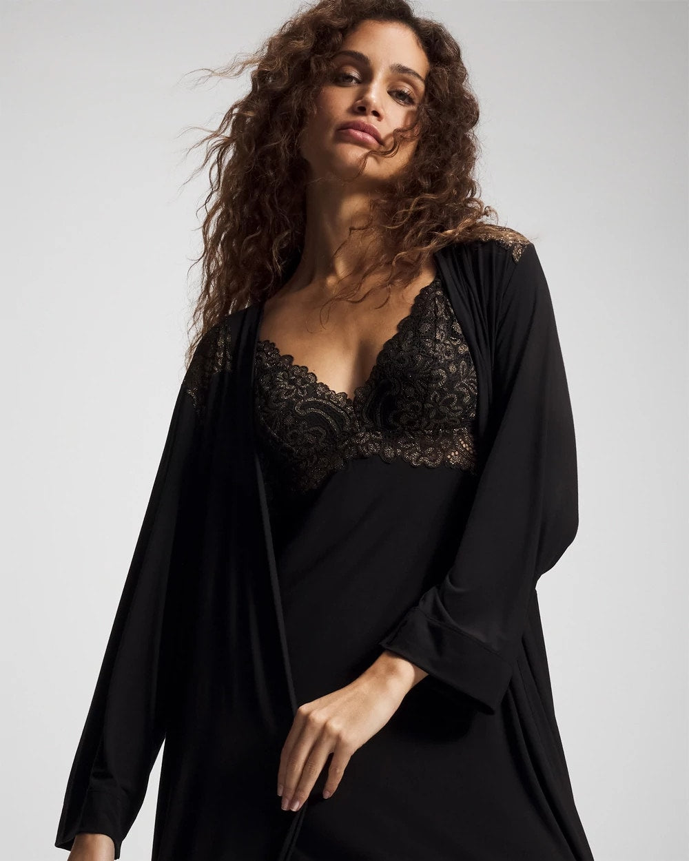 BLACK Long Robe with Lace