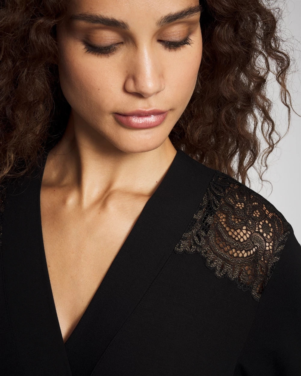 BLACK Long Robe with Lace