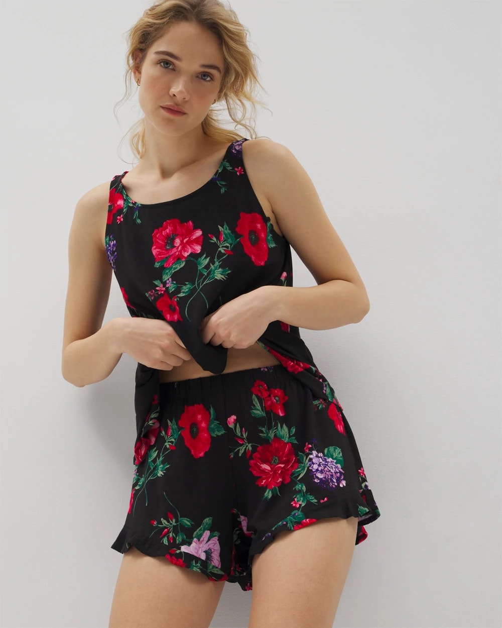RHAPSODY FLORA BLACK Ruffle Pajama Shorts