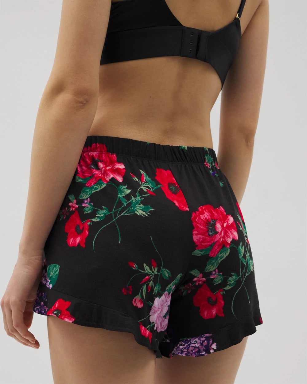 RHAPSODY FLORA BLACK Ruffle Pajama Shorts