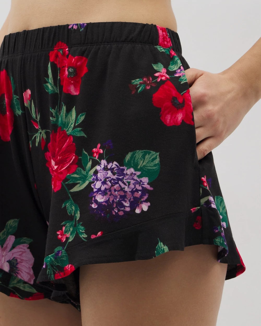 RHAPSODY FLORA BLACK Ruffle Pajama Shorts